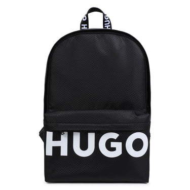 HUGO Backpack o mochila, para niño y adolescente color negro logo blanco estampado